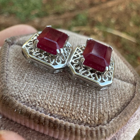 Estate Ruby and Sterling Silver Earrings - Picture 11 of 15